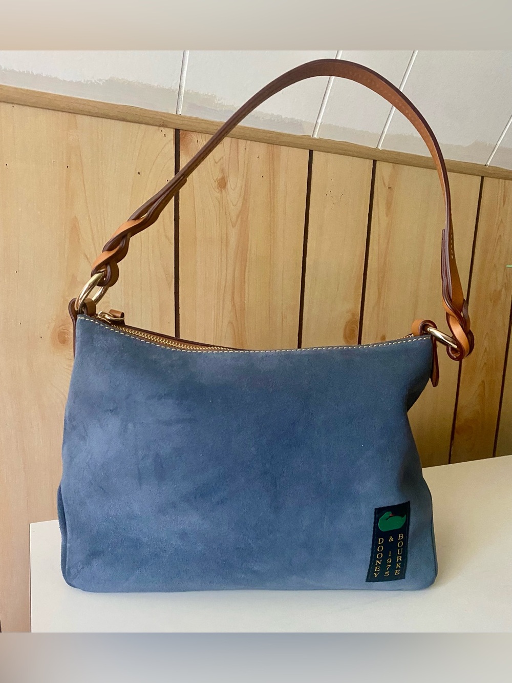 Dooney & Bourke Blue Suede Hobo Bag - Picture 3 of 7